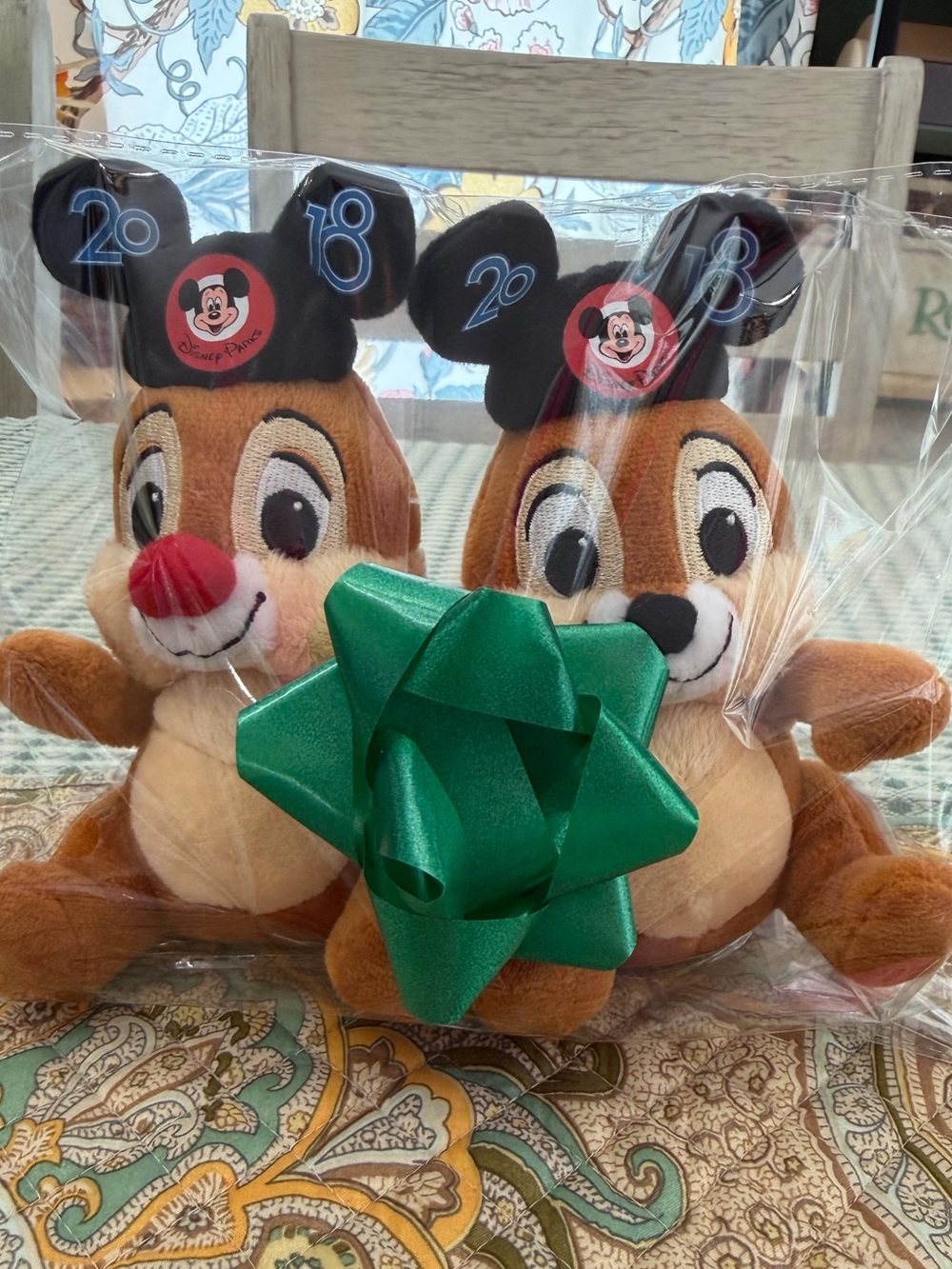 Disney Chip n Dale Mini 6” Plush 2018 Wearing Mickey Ears Hat Retired Chipmunks
